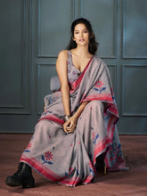 India Silk Grey Sarees Crafted With Handloom Linen Showcase Beautiful Weaving That Highlights Traditional Artistry